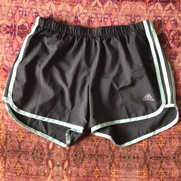 Adidas size Small lined athletic running shorts gray & teal color. - Picture 1 of 8